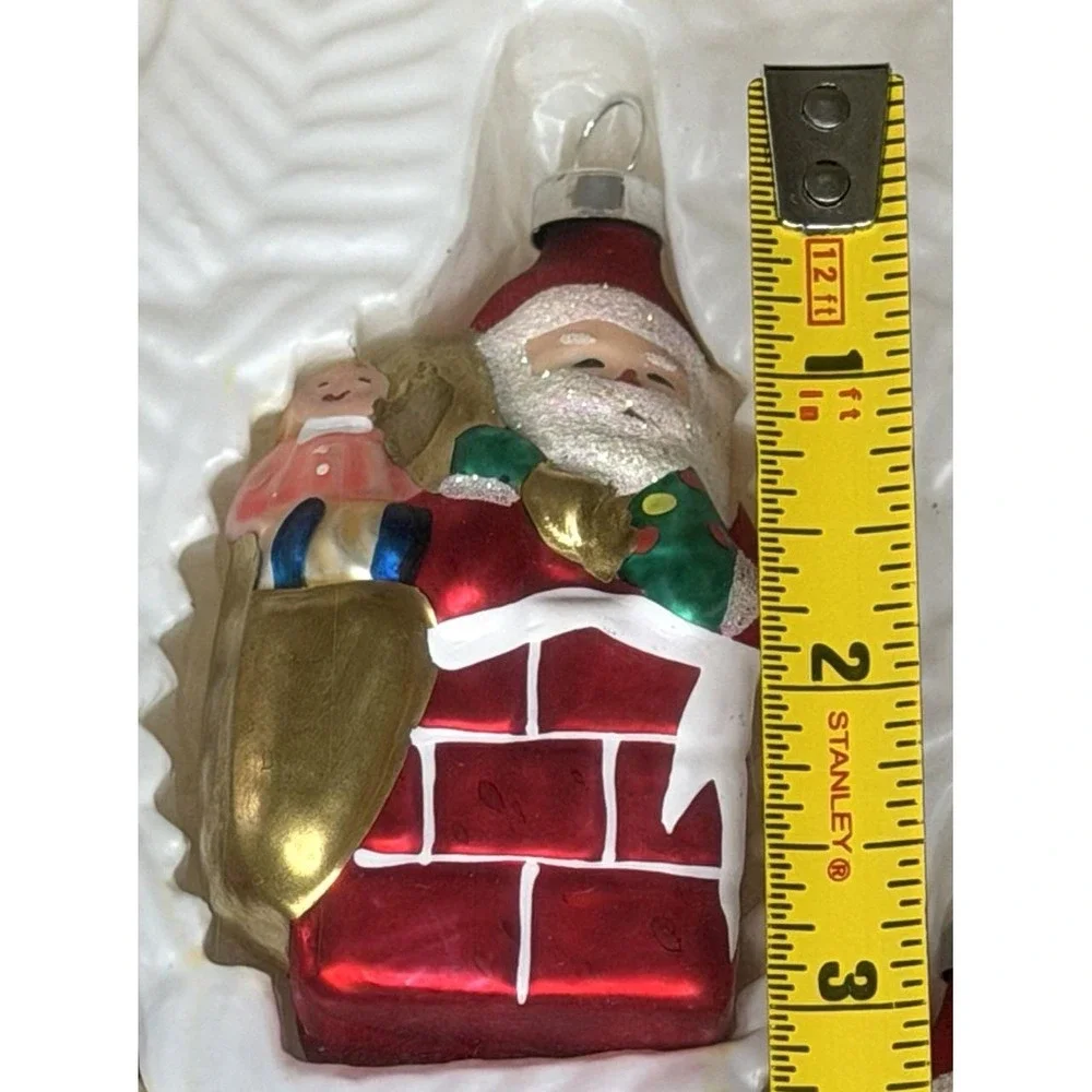 6 Glass Christmas Ornaments Hand Crafted Blown Boxed Vintage 2001 Santa Wise Men